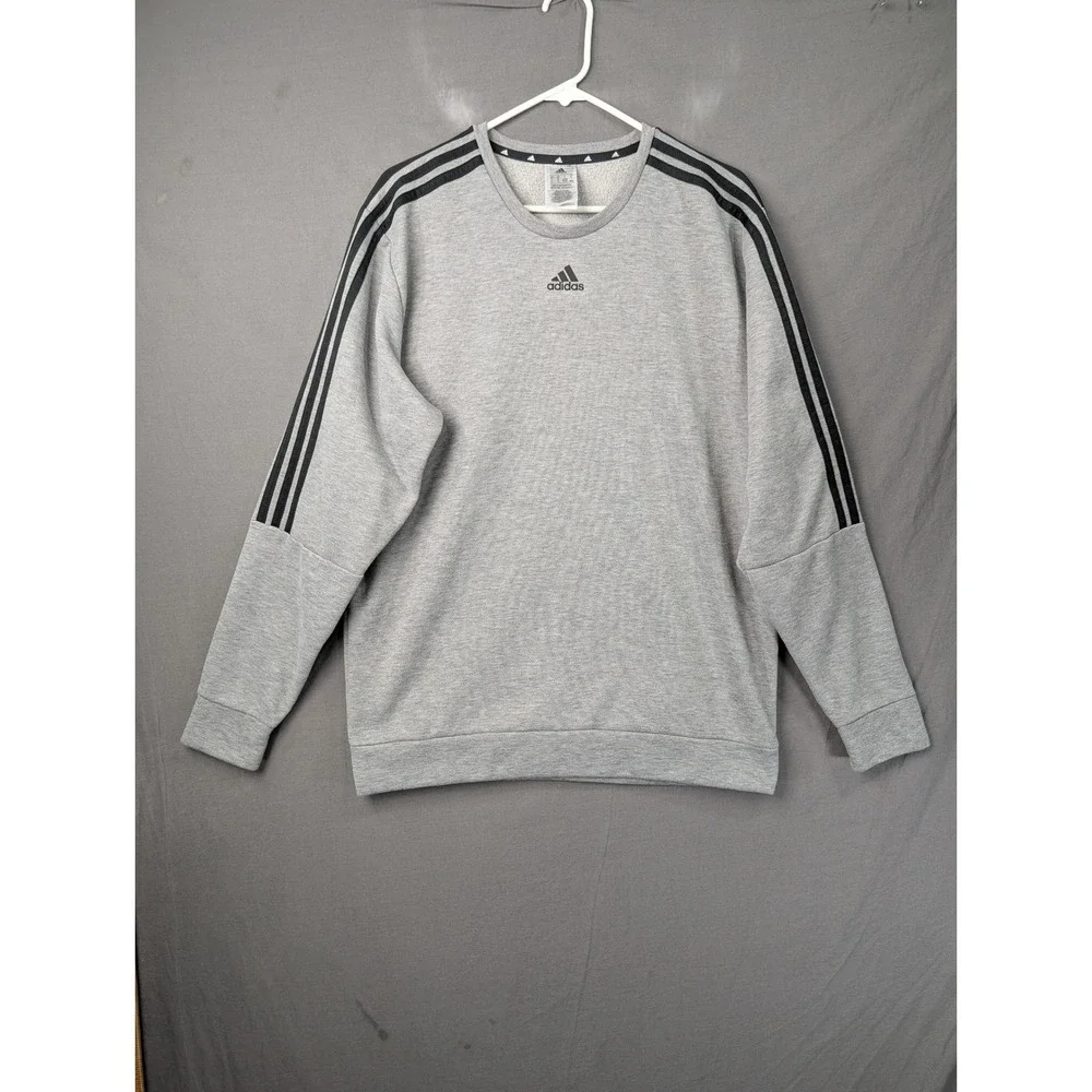 Adidas Mens 3-Stripe Crewneck Sweatshirt Gray Black Large 7545